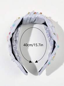 1件白色與銀色亮片布料打結髮箍，3D海星、貝殼、仿珍珠與水鑽裝飾，寬邊設計，波西米亞海灘風，優雅俏皮拍照道具髮飾髮帶 - 彩色 - 查看 4