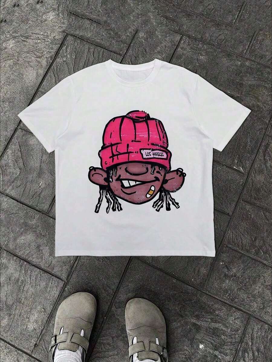 Camiseta Casual con Estampado de Dibujos Animados para Hombre, Talla Grande, Manfinity , Verano - Negro - Ver 1