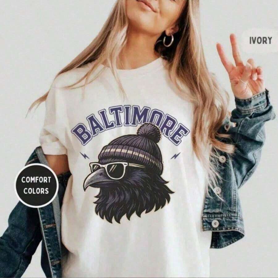 Women's Sets, Baltimore American Football Jersey, Fan Apparel, Baltimore Game Day Jersey, Sportswear, Unisex T-Shirt, Gift For American Football Fans, Women's T-Shirts - 白色 - 查看 1