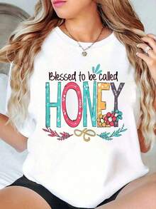 Playera de mujer "To Be Called Honey" Regalos Coloridos para Abuela Camiseta de Verano para Mujer Casual de Manga Corta con Cuello Redondo Casual Diario - Blanco - Ver 1