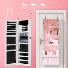 Full Length Mirror Jewelry Organizers And Storage Cabinet, Wall Or Door Mounted, Necklace Ring Earring, And Makeup Storage Lockable Gift Armoire, White. - 白色 - 查看 3