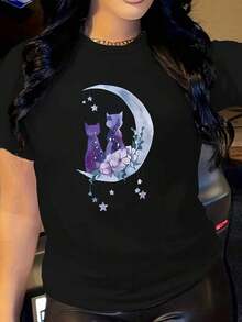 Camiseta Femenina Manga Corta Estilo Clásico Ligera Fresca Versátil Verano eñora Manga Corta Diseño Elegante Casual Ligera Uso Diario Verano - Negro - Ver 7