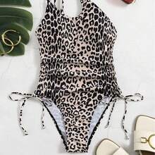 Nuevo traje de baño de una pieza con estampado de leopardo y tirantes ajustables. - Color de la imagen - Ver 4