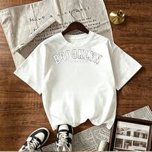 Brooklyn Forever Est 1889 Vintage Style Women's Short Sleeve T-Shirt Design Graphic Print Retro Urban Fashion Apparel For Casual Wear Young Adult Clothing Streetwear  Outfit Choice For Mexico Market - 白色的 - 查看 1