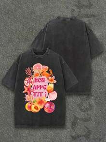 Camiseta casual vintage cómoda y lavada para mujer, camiseta de manga corta con cuello redondo,% algodón lavado y versátil para hombre, adecuada para uso diario y atuendos de, estilo unisex. - Negro - Ver 6