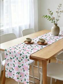 1pc Floral / Tropical / Summer Style Printed Table Runner, (Best / Latest), Suitable For All Seasons, Linen Polyester Fabric Table Runner, Multiple Sizes Available, For Party Decoration, Table Runner, Dining Table, Kitchen Decor, Summer Party Decor, Cabinet Decor, Furniture Decoration, Minimum Size 33*90cm/12.99in*35.43in, Multiple Sizes Available - Pink - View 4