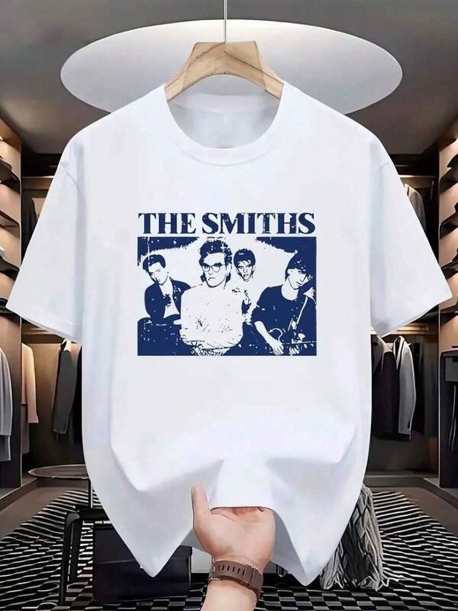 Nueva camiseta Y2K 2026Men'S Oversized Band Graphic T-Shirt - 1993 Vintage Concert Poster Design, Soft Stretch Knit Fabric, Retro Music Tee With Morrissey & Marr Line Art, Unisex Casual Round Neck Short Sleeve Shirt For Casual Attire & Morrissey Fans, Relaxed Fit, Breathable Material, Durable Construction, Couple Style, Plus Size,Camisetas infantiles, artículos para el Día de San Valentín, conjuntos para padres e hijos, camisetas con temática del Día de San Valentín, camisetas estampadas para hombres y mujeres, camisas, camisetas con emojis populares. - Blanco - Ver 1
