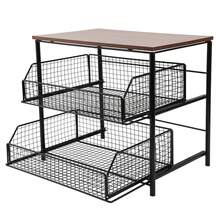 Coffee Pod Storage Organizer With 2 Sliding Baskets – Coffee Machine Stand For Counter, Walnut Top & Sturdy Metal Frame, Holds Up To 10kg Per Layer, Coffee Bar Stand For Kitchen Living Room - Walnut Wood - View 8