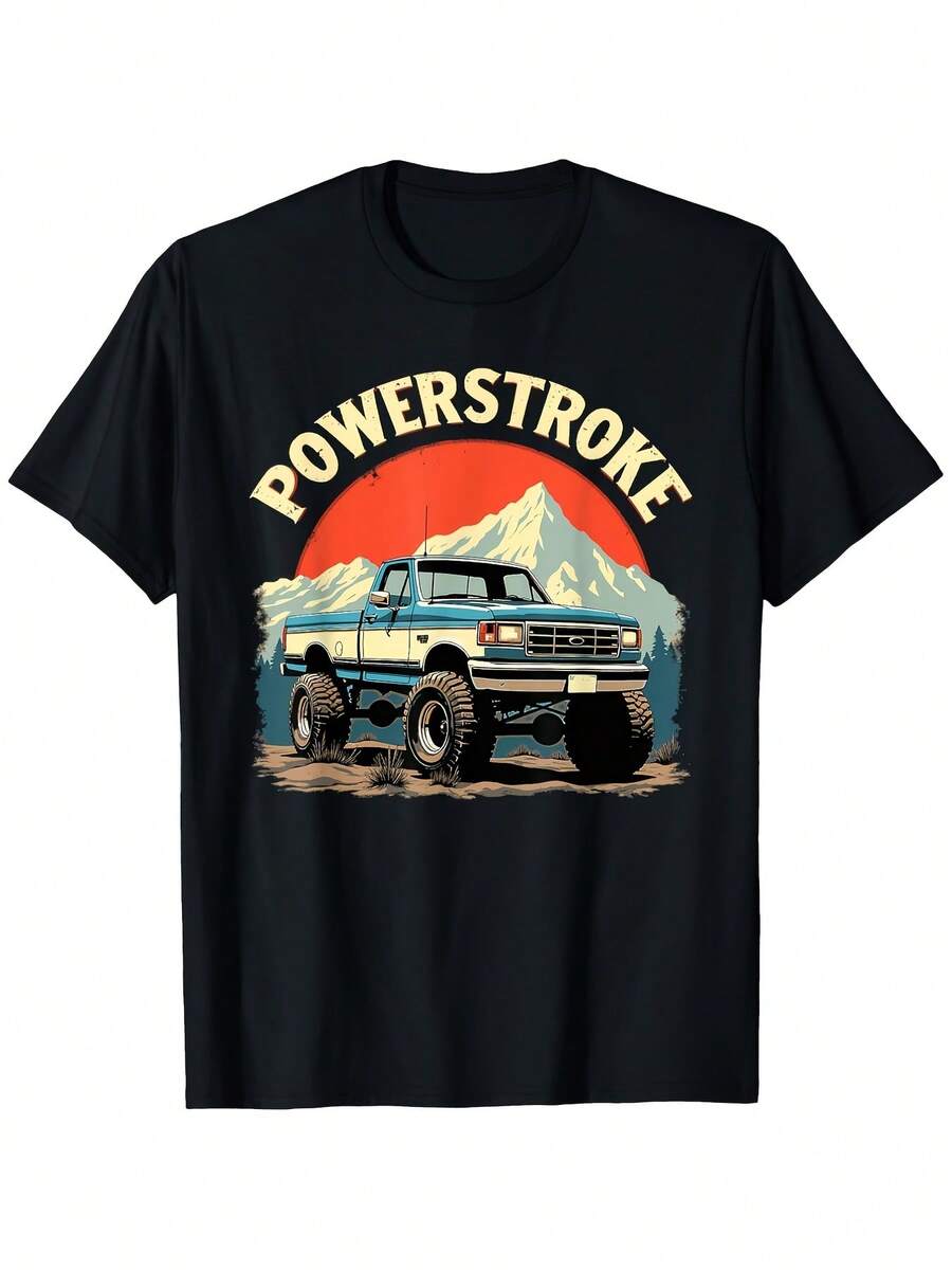 Vintage Graphic Shirt With Sommer Powerstroke Sunset OBS 1992 Single Cab Truck Size S, Heavyweight Fabric, Regular Fit, Short Sleeve, Crew Neck, Great For Daily And Casual Wear, Machine Washable, Loose And Comfortable. - Back - View 1