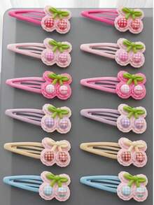 12/4/2pcs Cute Cherry Pattern Hair Clips, Sweet Girl Hair Clip Set, Adorable Plaid Bow Decor BB Clips, Suitable For Girls Daily And Party Use Hair Accessories - Multicolor - View 3