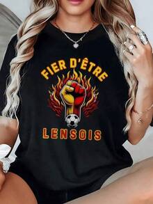 Puño ardiente que simboliza orgullo pasión y fuerza con colores intensos de fuego que encienden el espíritu deportivo camiseta de mujer casual moderna y cómoda para fanáticas del fútbol - Negro - Ver 6