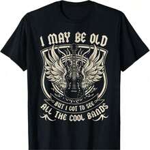 Men S Retro Rock Pattern Cotton T-Shirt - I May Be Old Guitar And Wings Design, Casual Crew Neck, Short Sleeve, Large Size, Black, Perfect For Valentine S Day, St. Patrick S Day, And Outdoor Activitie - màu đen - Xem 6