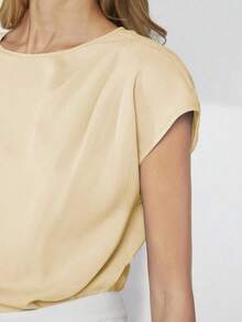 Blusa de mujer con mangas de murciélago asimétricas, de unicolor, estilo básico urbano de viaje, moda elegante y sencilla para negocios casuales, adecuada para maestras y uso en la oficina - Albaricoque - Ver 4