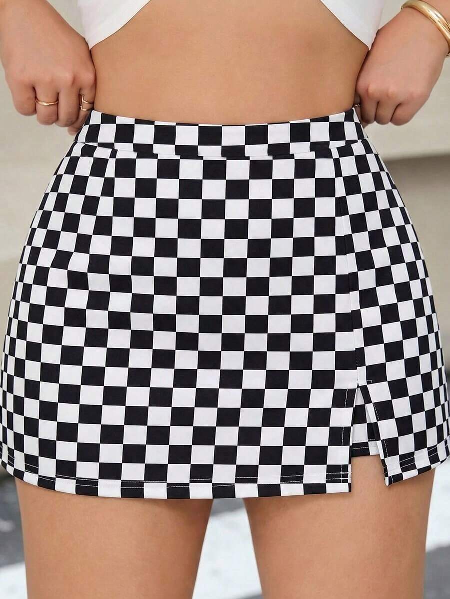 Minifalda de unicolor negro minimalista con diseño de falda pantalón para mujer talla grande, ropa casual de uso diario para invierno - Blanco y Negro - Ver 1