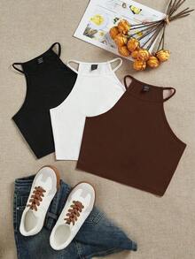 Set de 3 tops de camiseta sin mangas casuales y sencillos para mujer, adecuados para el verano - Multicolor 8 - Ver 1