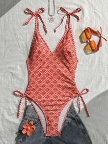 Swim Mod 1 pieza Traje de baño de una sola pieza con estampado tropical colorido para mujer - Multicolor 4 - Ver 2