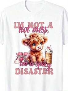 Camiseta de mujer "No soy una persona problemática", con un lindo estampado de vaca de las Highlands en rosa, estilo vintage, cuello redondo, tela ligeramente elástica, corte regular, perfecta para adultos. - Blanco - Ver 6