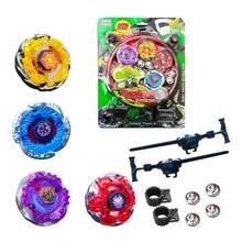 Toy Set: 4 Spinning Tops With Metal LED Lights + 2 Launchers + Arena With LED Lights, Super Fast, Ready For Battle + Clash Battle Arena - Red - View 4