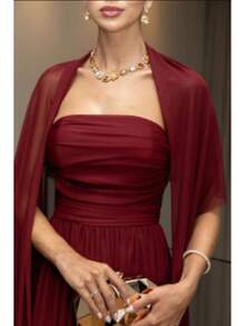 Long Dress With Cape For Wedding, Evening, Or Graduation. - Redwood - View 3