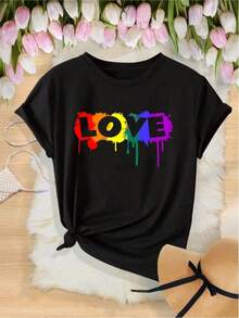 Camisetas para el Mes del Orgullo Gay para Mujer y Unisex - Mes LGBTQ - Con Estampado "WITH LOVE" - 100% Algodón - Ropa de Verano para Mujer - Camiseta de Manga Corta para Celebración LGBTQ - Tops de Verano Gay - Adecuado para primavera, verano y otoño. - Negro - Ver 7