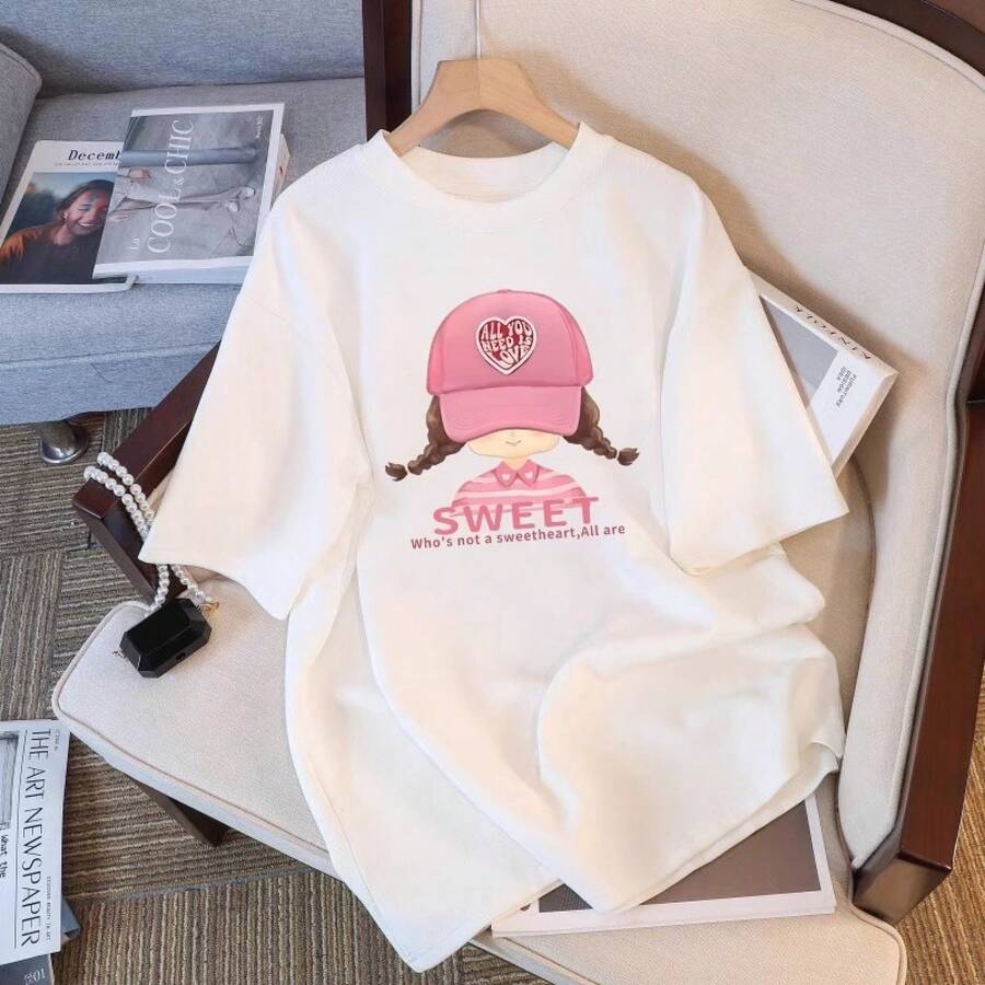 Camiseta con estampado de camisa casual para mujer, manga corta y cuello redondo, moda urbana local de primavera/verano camiseta unisex. WJEW - Blanco - Ver 1