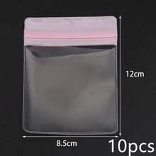 10 piezas/paquete Bolsas colgantes autosellantes de EVA rosa, bolsas de embalaje para joyas de moda minimalistas transparentes y con escarcha de varios tamaños, bolsas de almacenamiento para joyas y cuentas - Bolsa rosa resellable - Ver 7