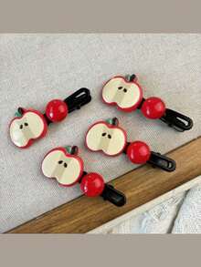 2pcs Cartoon Hair Clips, Bangs Side Clips Suitable Manic Pixie Girls, Versatile & Cute Hair Accessories, School Stuff, Accessories, Hairpin - 2 chiếc kẹp hình ngôi sao nhồi bông Apple phiên bản nâng cấp - màu đỏ - Xem 4