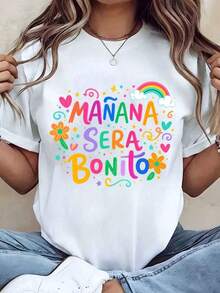 Camiseta de Mujer Under The Radar con Estampado de Flores Arcoíris, Cuello Redondo, Estilo Casual y Holgado para Uso Diario, Idea de Regalo - Camiseta Unisex de Algodón de Manga Corta y Cuello Redondo, Estilo Vintage Urbano. - Blanco - Ver 1