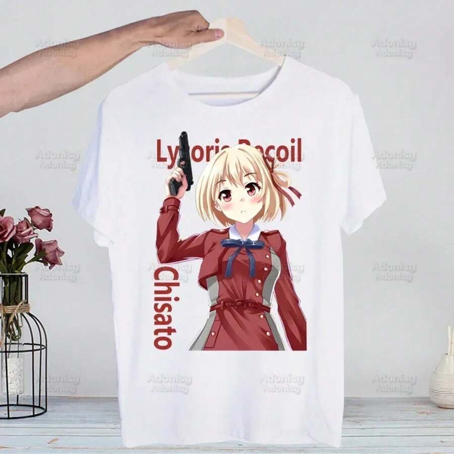Lycoris RE1coil Men's And Women's Fun Hip Hop T-Shirt, New, Casual, Short-Sleeved, Made Of 220g Pure Cotton, Thick Fabric, Wrinkle-Resistant And Not Easily Deformed. Simple And Versatile Style, Lightweight And Breathable, Perfect For Work, Travel, Camping, Shopping And Everyday Leisure Time. - 白色 - 查看 1