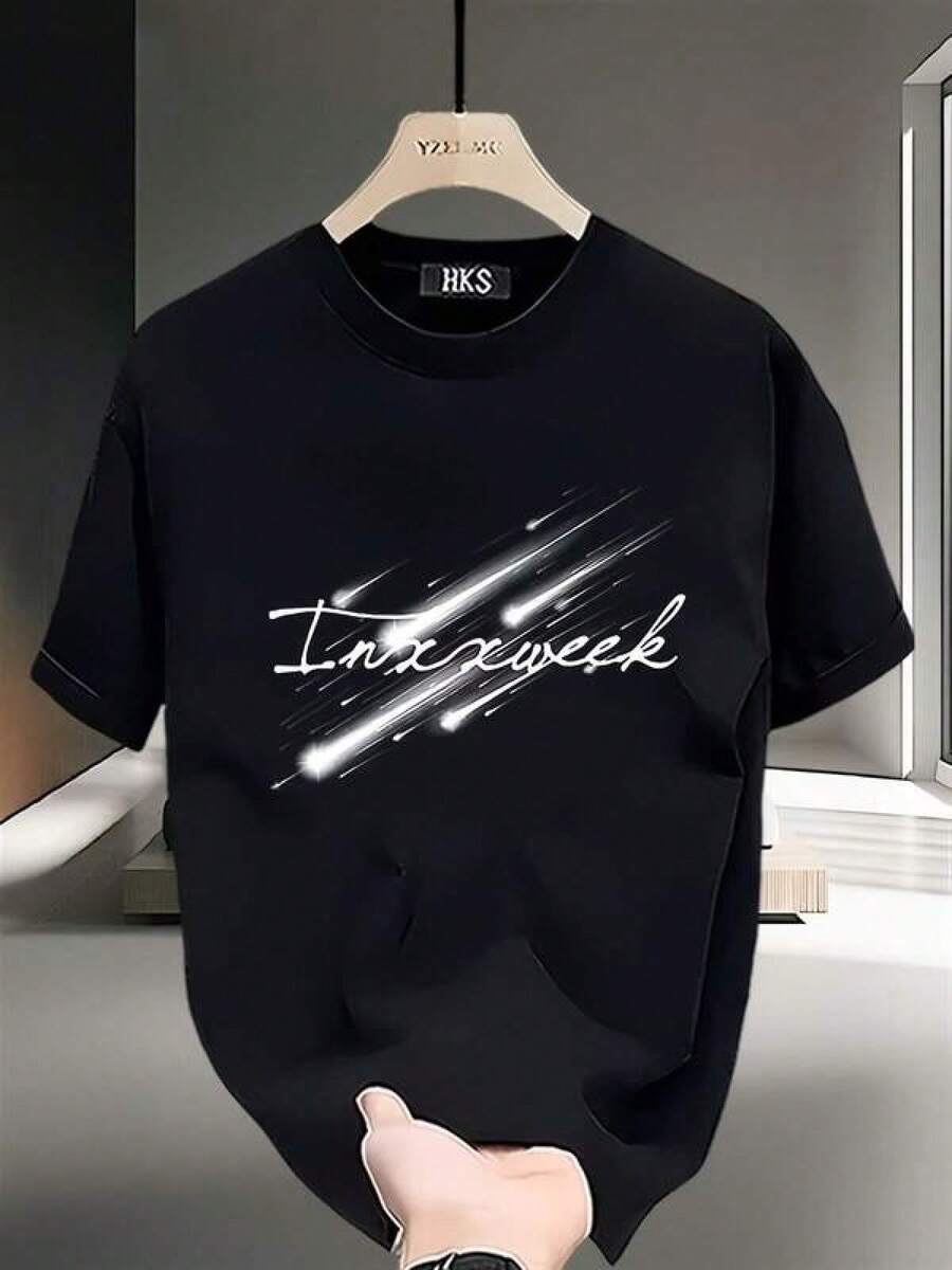 Camiseta unisex de manga corta, ModaMarcaImpresoManga cortaCamisetaHombresEnVeranoPesadoEstilo coreanoEstilo japonésImpresoVersátilTopsCamisetas de hombrehombre, , , Dazymujer,romwehombres, bohochic,maestrasregalos,camisetaparaconjuntos de mujercon curvasparamu,y2k, - Negro - Ver 1