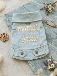 PETSIN 1 chiếc Áo khoác chui đầu thường ngày họa tiết thêu dễ thương và thời trang cho chó cưng "Mama's Bestie", có thể gắn dây xích - Màu xanh lam - Xem 1