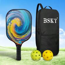 BSKT 1 Set Raquette de Pickleball à Manche en Fibre de Verre Motif Ondulé, Poignée Antidérapante, Résistante à l'Usure, Élastique, Légère, Convient pour les Courts Intérieurs, les Pelouses Extérieures, les Matchs de Jardin, la Forme Quotidienne et les Sports de Loisirs - Multicolore - Voir 10