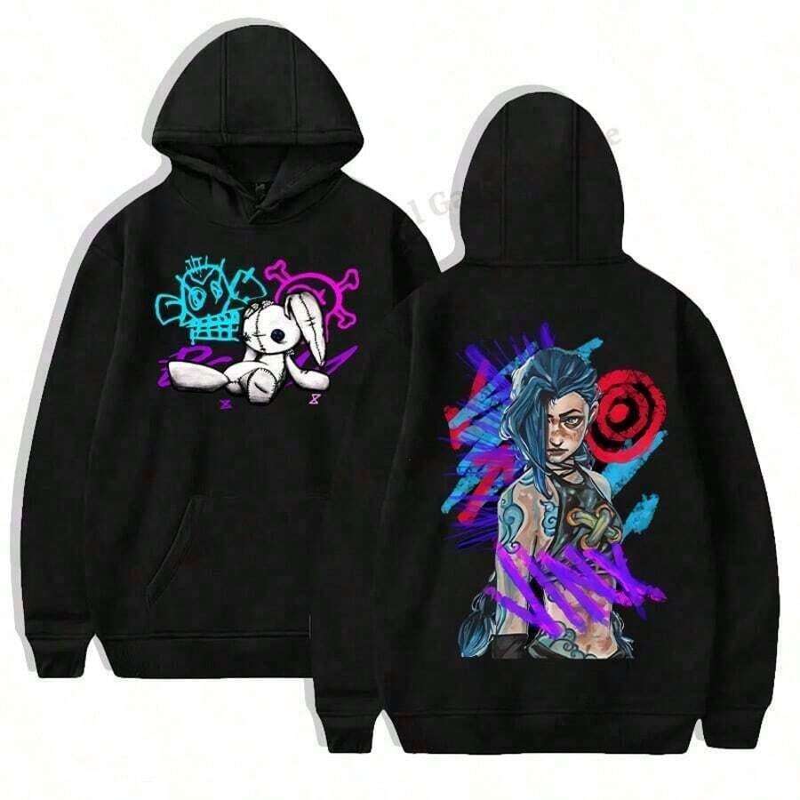 Spring/Autumn 2026 New Arrivals: Unisex Fashion - Plus Size, Loose Fit, Heavyweight FabricJinx Arcane Hoodie Japanese Anime Cartoon Jinx Black Hoodies 044 Graphic Sweatshirt Oversized Women's Clothing Essentials Hoodie Hoodie Women Sweatshirts Women Hoodies Men's Hoodie Sweatshirts Men Essentials Fear - 黑色 - 查看 1