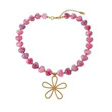 1pc Bohemian, Nautical, Girly Y2K Style Fashion: Elegant, Exquisite, Charming Light Luxury Sweet Stainless Steel Ocean Fish/Flower/Cross Heart Glass Bead Pendant Necklace, Suitable For Women, Sisters, Couples, Prom Or Graduation Gifts; Perfect For Valentine's Day, Daily Dates, Banquets, Parties, Holidays, Summer, Beach, Gifting, Vacation Wear Colorful Jewelry (Bead Color Random) - Multicolor - View 9