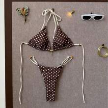 Nuevo Bikini Sexy de Dos Piezas con Tirantes y Bloques de Color a Puntos para Vacaciones de Niñas 2026 - z26082 Negro - Ver 4