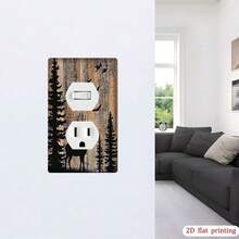 1 pieza Cubierta de placa de interruptor con diseño vintage de ciervo y pájaro en el bosque, protector de toma de pared para un solo/doble interruptor, de uso en múltiples escenarios - Multicolor - Ver 3