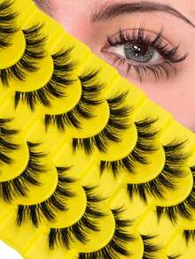 10 Pairs Clear Stem False Eyelashes, Cat Eye Effect Eyelashes, Soft Eyelash Strips, Exquisite And Natural, Lightweight Faux Full Eyelashes, Strip False Eyelashes - Black - View 6