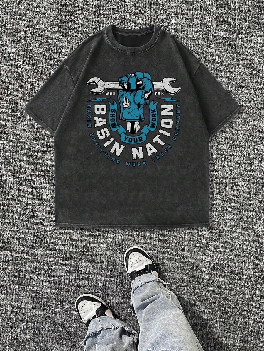 Camiseta casual vintage cómoda y lavada para mujer, camiseta de manga corta con cuello redondo,% algodón lavado y versátil para hombre, adecuada para uso diario y atuendos de, estilo unisex. - Negro - Ver 1