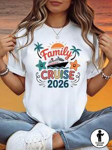 Camiseta de Mujer 002 Blanca para la Semana Santa, Camiseta de Mujer con Temática de Crucero Familiar 2026 |   Camiseta Casual de Manga Corta con Estampado de Barco de Crucero, Estrella de Mar y Palmera, con Lema Decorativo, Color Naranja-Azul, Cálida, para Vacaciones Familiares, Cruceros y Viajes, Camisetas para Salir para Mujer - Blanco - Ver 1