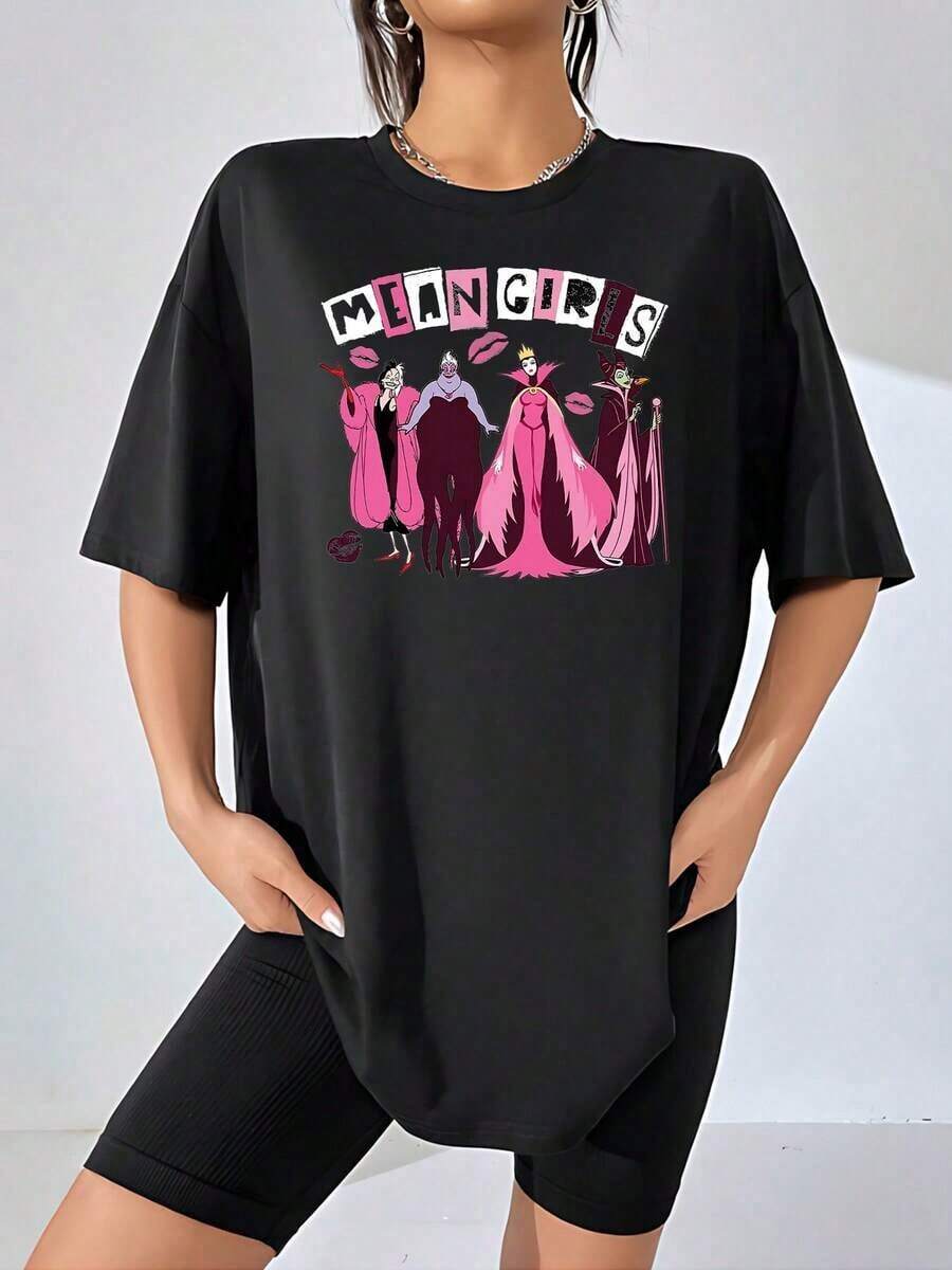 Playera gráfica Villainous Divas Abraza a tu chica mala interior con esta Playera estampada atrevida y elegante para mujer, ¡perfecta para uso informal o para hacer una declaración! - Negro - Ver 1