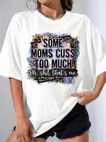Camiseta Negra y Blanca para Niña, Camiseta Blanca con Estampado de Leopardo y Texto 'Algunas Madres Maldicen Demasiado, Oh, Eso Soy Yo', para Uso Casual y Atuendos Diarios, Fiesta al Aire Libre, Camiseta Estampada Casual 180g - Blanco - Ver 7