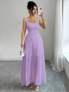 de punto texturizado sin mangas con cuello cuadrado, diseño de lazo en la espalda abierta, elegante vestido ajustado para fiesta - Púrpura malva - Ver 7