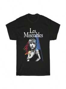 Camiseta negra de manga corta estampada para mujer del musical de  Los Miserables, apta tanto para hombres como para mujeres, y que se puede usar en todas las estaciones. - Negro - Ver 1