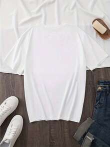 Women's Lemon Print T-Shirt, Short Sleeve T-Shirt, Round Neck T-Shirt With "Easy As A Pie" Print, Casual Summer Off-Shoulder T-Shirt, Women's Casual Summer Style Clothing. - 白色 - 查看 2