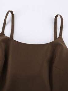 Vestido largo de tirantes estilo maduro retro, cintura marcada, corte ajustado y diseño en forma de sobrecadera elegante para verano. - Marrón - Ver 5