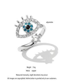 1 chiếc nhẫn hở đa năng đính đá mắt quỷ xanh, phụ kiện thời trang cao cấp cá nhân hóa cho ngón tay. - Bạc - Xem 2