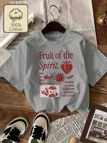 Edición Limitada, Camiseta Gráfica Fruta del Espíritu para Mujer de Talla - Camiseta Casual de Manga Corta% con Diseño Cristiano Inspirador, Cuello Redondo, Lavable aáquina, Comodidad para Todas las Temporadas, Algodón Ligero - Blanco - Ver 7