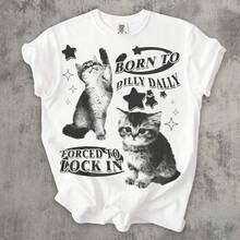 Nueva camiseta Y2K 2026_Born To Dilly Dally Forced To Lock On Funny Y2K Kitten T-Shirt Cat Meme Shirt Silly Cats Tee Co Mfort C Olors Ironic Tees,Camisetas infantiles, artículos para el Día de San Valentín, conjuntos para padres e hijos, camisetas con temática del Día de San Valentín, camisetas estampadas para hombres y mujeres, camisas, camisetas con emojis populares. - Blanco - Ver 1