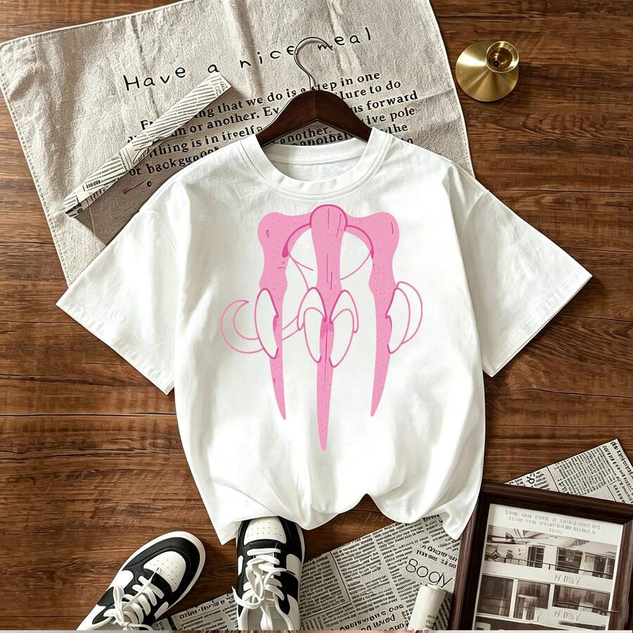 pink skeleton hip bone design for women's short sleeve t-shirt unique fashion print trendy body art illustration anatomical graphic cool style hipster urban casual wear Mexico search optimized product title - Blanco - Ver 1