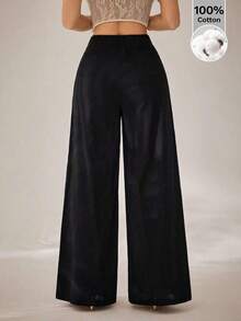 Pantalones anchos de cintura alta con textura, de moda casual y sencilla, para la temporada de vuelta al colegio, para ir y venir - Negro 3 - Ver 2